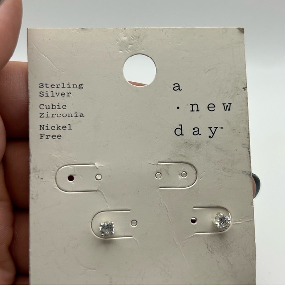 A New Day Classic Sterling Silver 925 Cubic Zirconia Stud Earrings Nickel Free - Picture 2 of 4